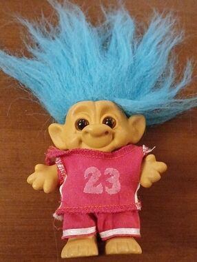 Vintage Forest Troll Blue-Haired Doll with Pink Outfit - 23 Jersey 4-5"